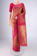 Rani Pink Kanchipuram Silk Saree with Zari Brocade on the body and Zari Border.  displayed on a mannequin