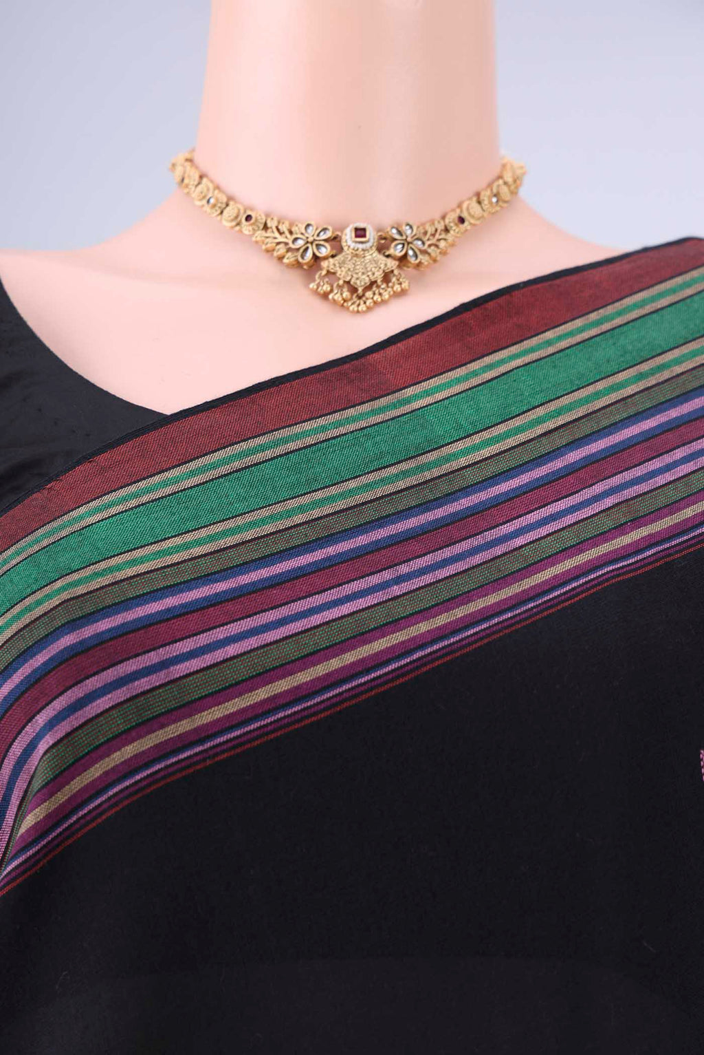 Border image of Gold with Red Dual Tone Khadi Cotton Saree with Thread Butta on the body and Plain Border. 