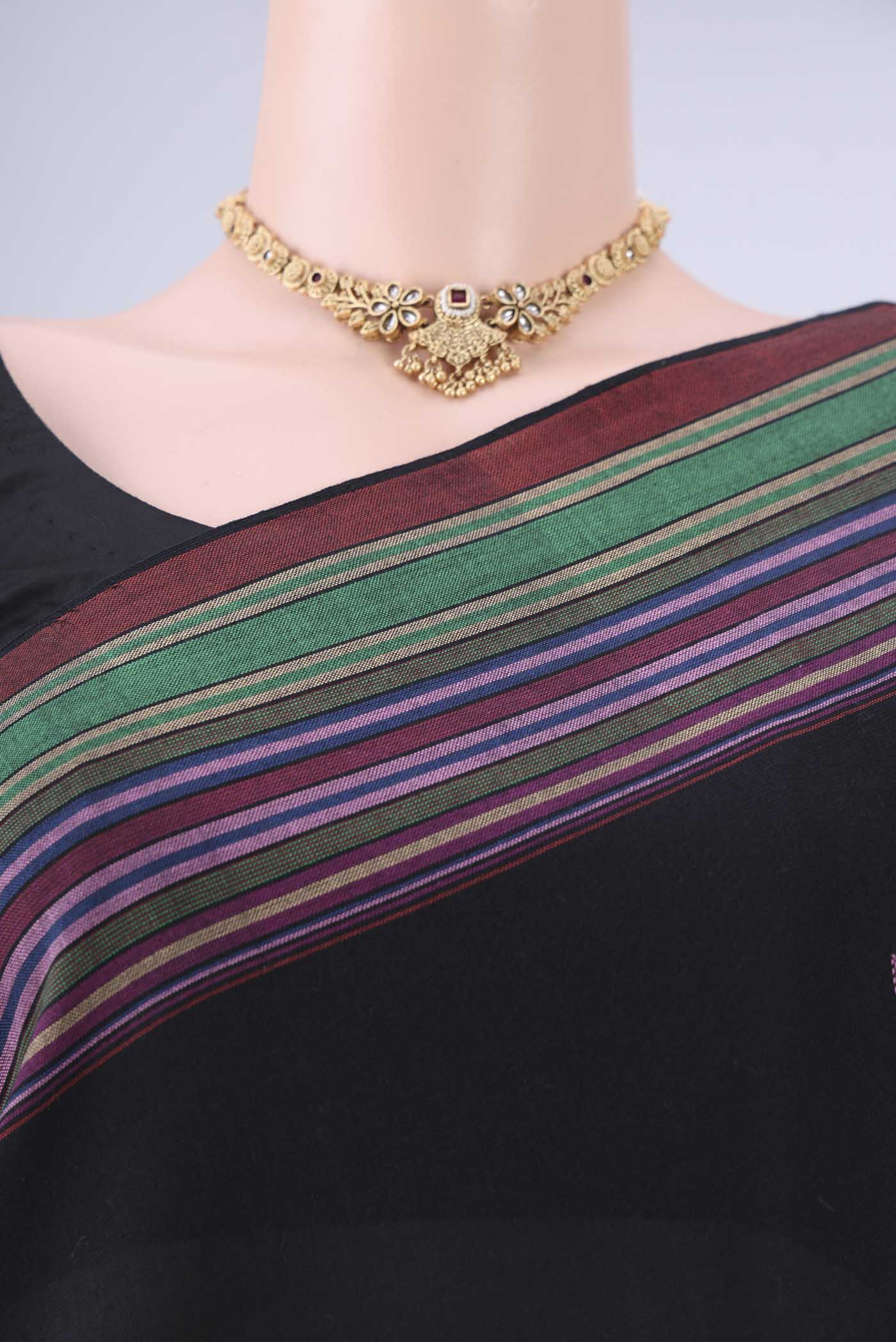 Border image of Gold with Red Dual Tone Khadi Cotton Saree with Thread Butta on the body and Plain Border. 