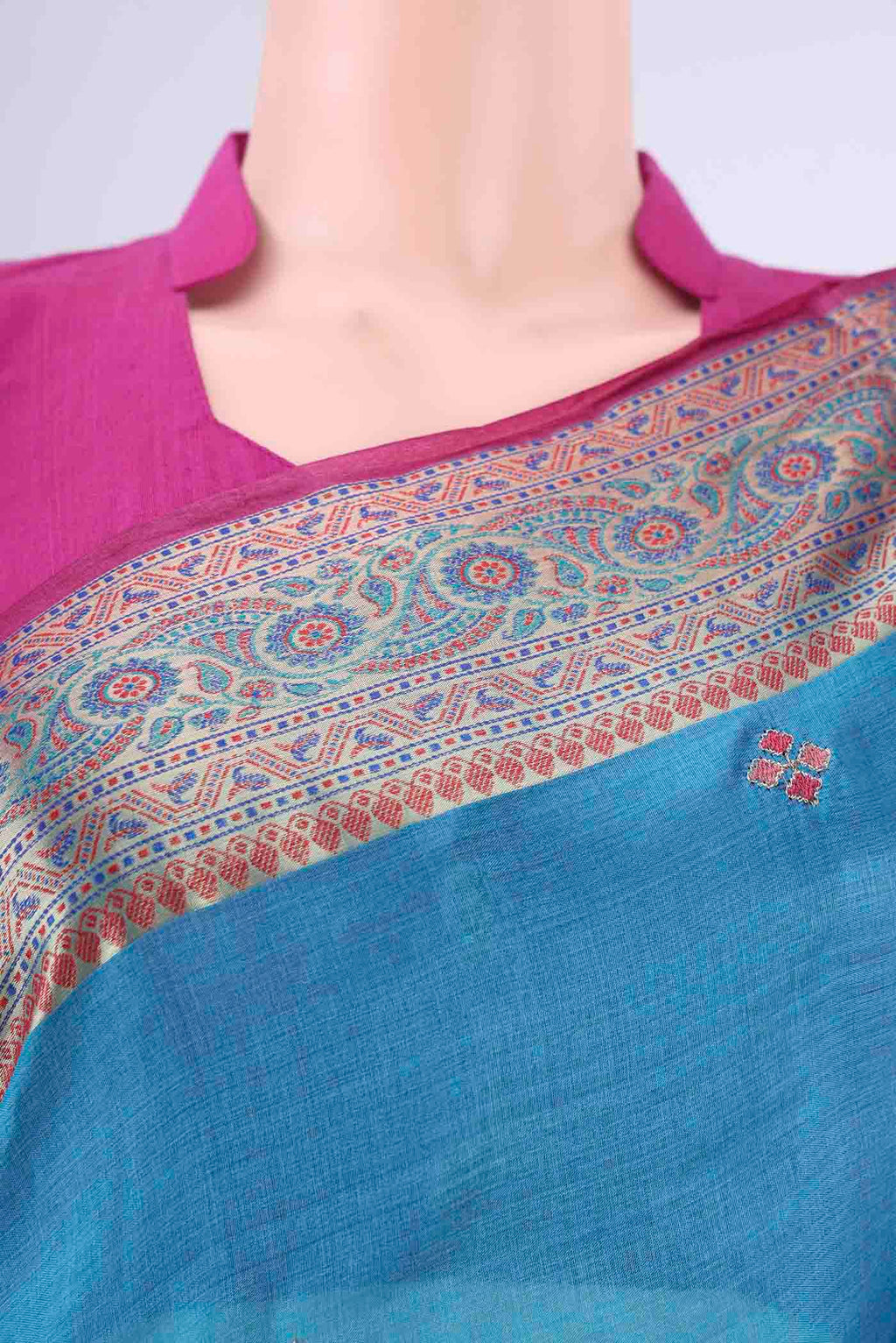 Border image of Blue Banarasi Tussar Silk Saree with Embroidery on the body and Zari Border. 