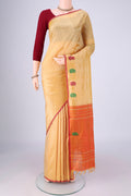 Sandal Kanchipuram Silk Saree with Plain Body and Thread Border.  displayed on a mannequin