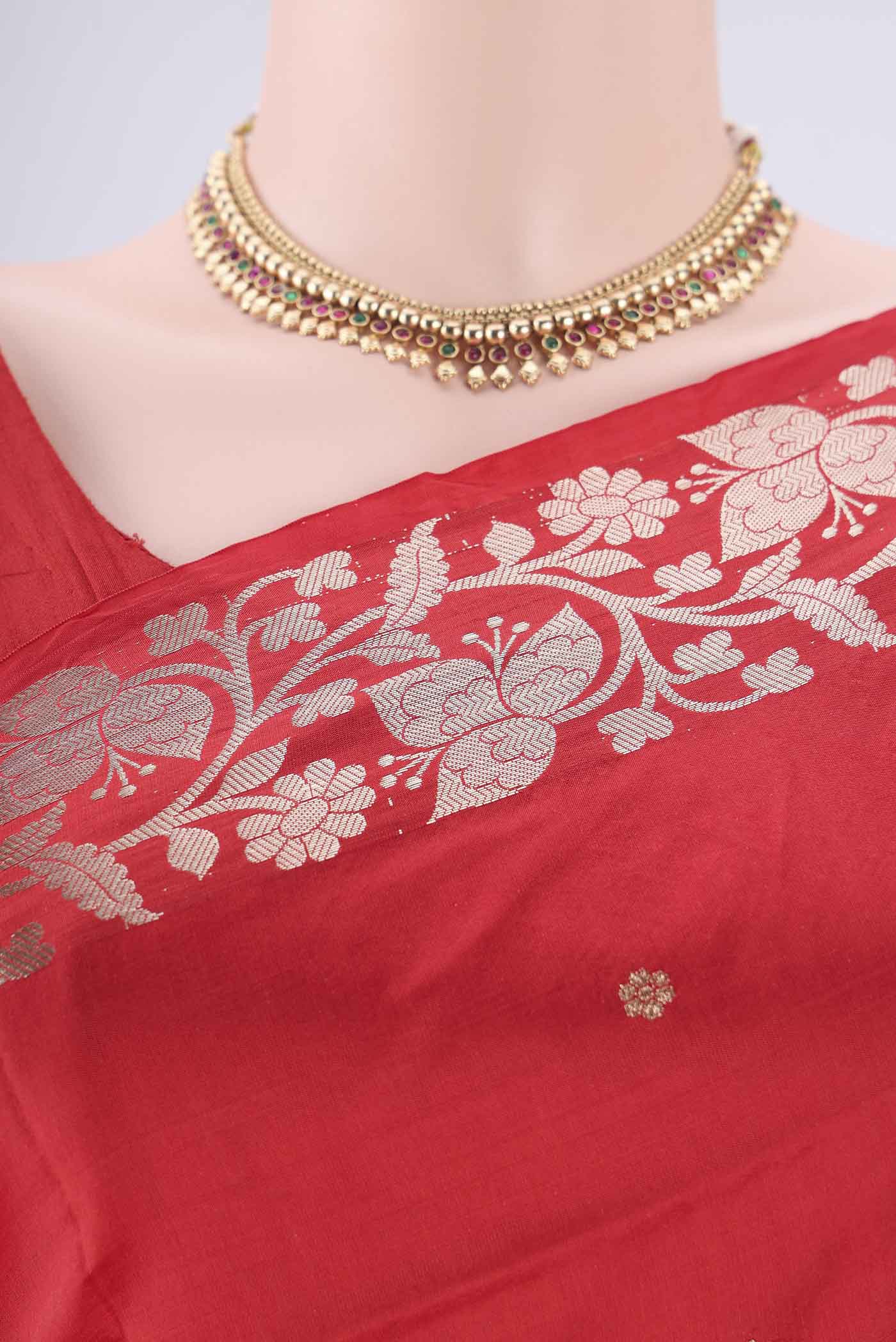 Border image of Red Dual Tone Banarasi Katan Silk Saree with Zari Butta on the body and Zari Border. 