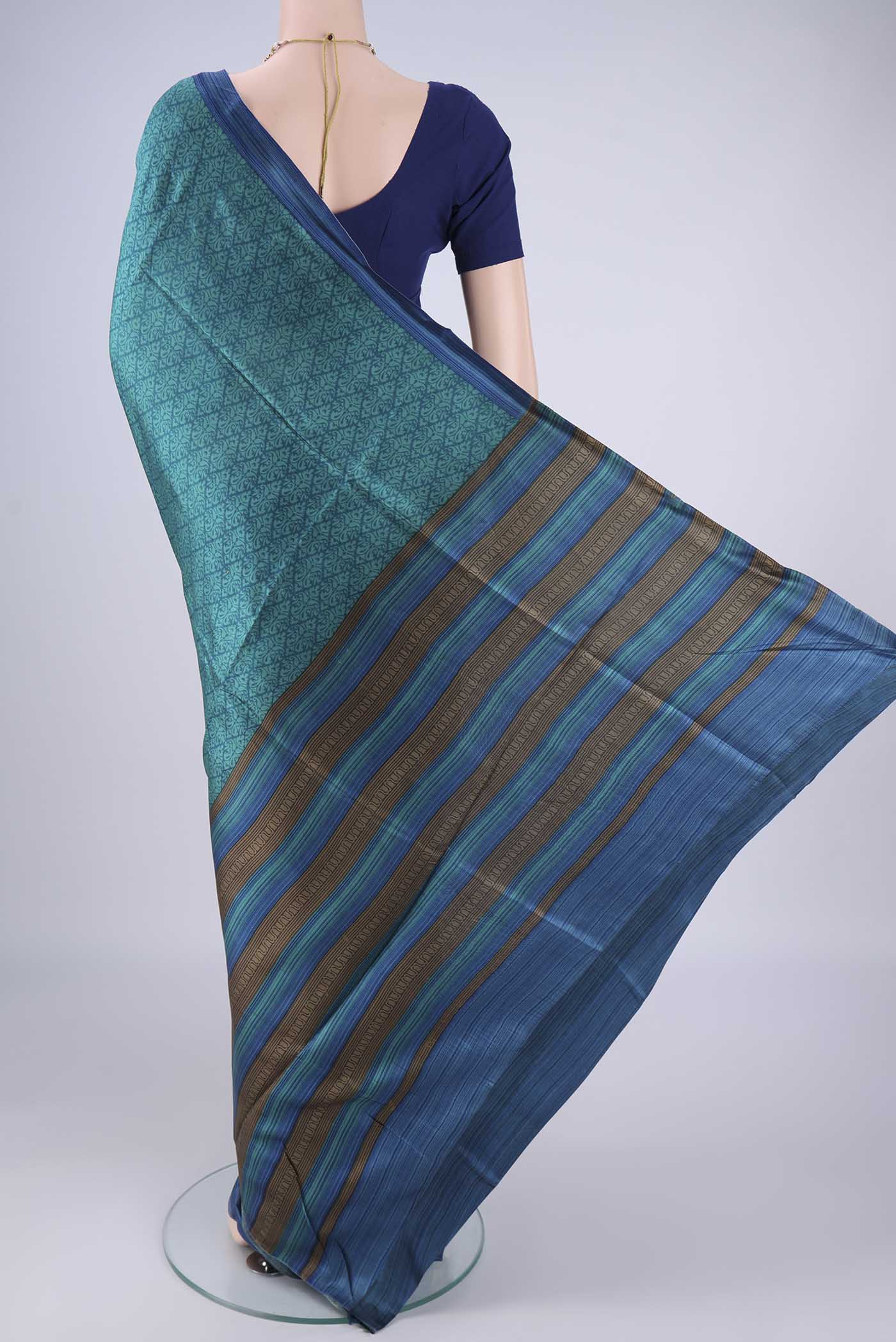 Flat view of Multi Color Printed Silk Saree with Half And Half on the body and Printed Border. 