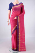 Pink Blended Bangalore Silk Saree with Plain Body and Zari Border.  displayed on a mannequin