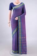 Purple Blended Bangalore Silk Saree with Jacquard design on the body and Zari Border.  displayed on a mannequin