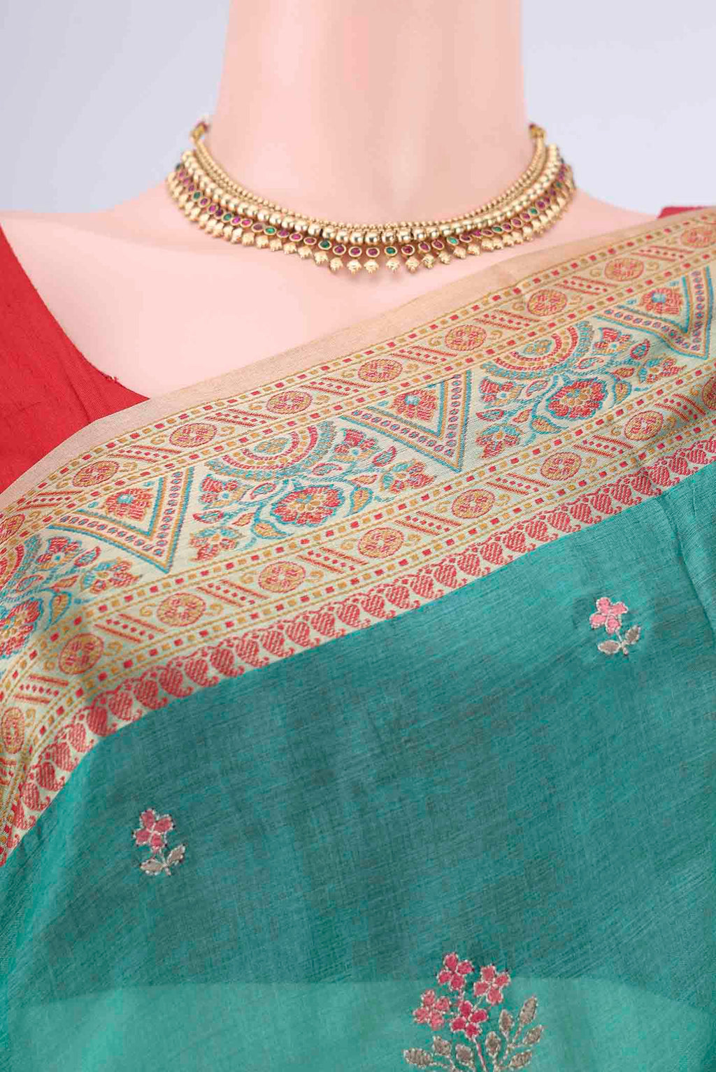 Border image of Sea Green Banarasi Tussar Silk Saree with Embroidery on the body and Zari Border. 