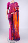 Multi Color Mysore Crepe Saree with Printed design on the body and Printed Border.  displayed on a mannequin