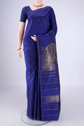 Dark Blue Kanjivaram Silk Saree with Zari Butta on the body and Plain Border.  displayed on a mannequin