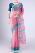Rose pink MP Tussar Saree with Plain Body and Temple Border.  displayed on a mannequin