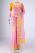 Pink MP Tussar Saree with Plain Body and Temple Border.  displayed on a mannequin