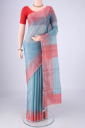 Sky Blue MP Tussar Saree with Plain Body and Temple Border.  displayed on a mannequin