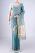 Sky Blue MP Tussar Saree with Checked design on the body and Zari Border.  displayed on a mannequin