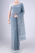 Sky Blue MP Tussar Saree with Zari Butta on the body and Thin Zari Line.  displayed on a mannequin