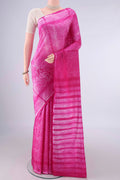 Pure Silk Rani Pink Printed Saree with Printed design on the body and Printed Border.  displayed on a mannequin