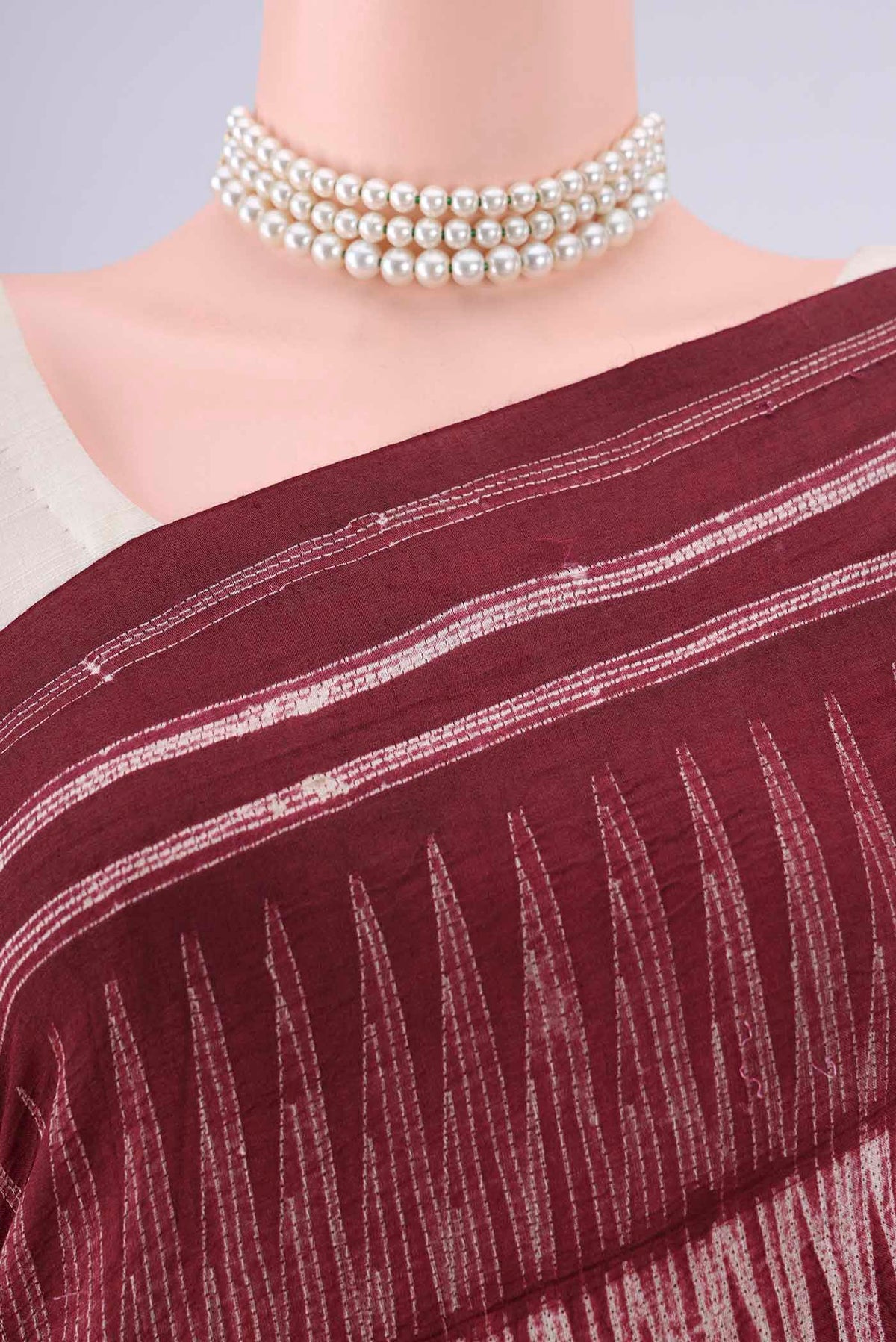 Border image of Rust Tussar Saree with Geometric Print on the body and Printed Border. 