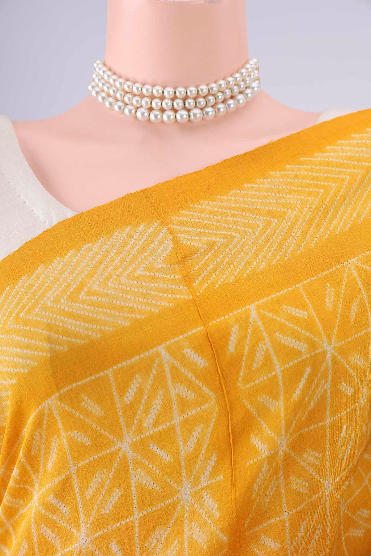Border image of Yellow Tussar Saree with Printed design on the body and Printed Border. 