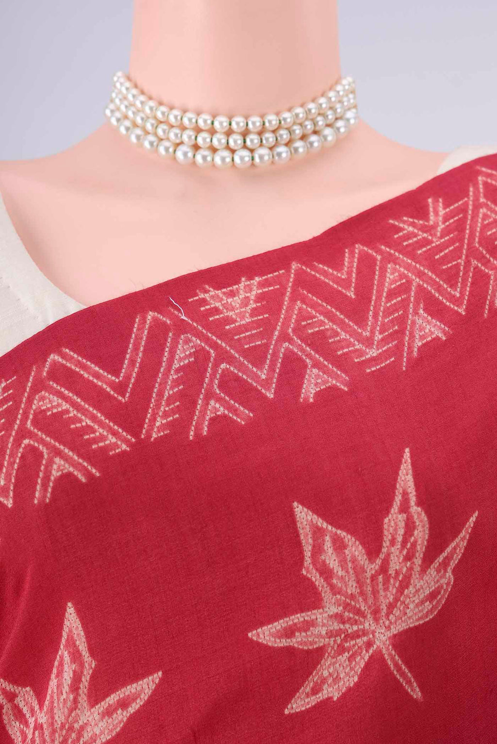 Border image of Red Tussar Saree with Printed design on the body and Printed Border. 