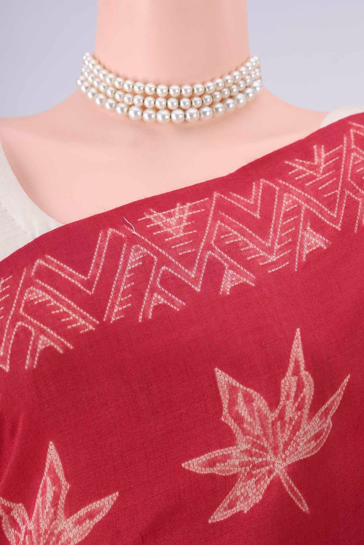 Border image of Red Tussar Saree with Printed design on the body and Printed Border. 