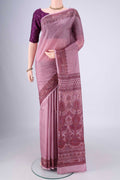 Lavender Printed Silk Saree with Printed design on the body and Printed Border.  displayed on a mannequin