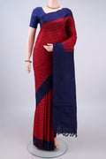 Pure Silk Red Gadwal Saree with Checked design on the body and Plain Border.  displayed on a mannequin