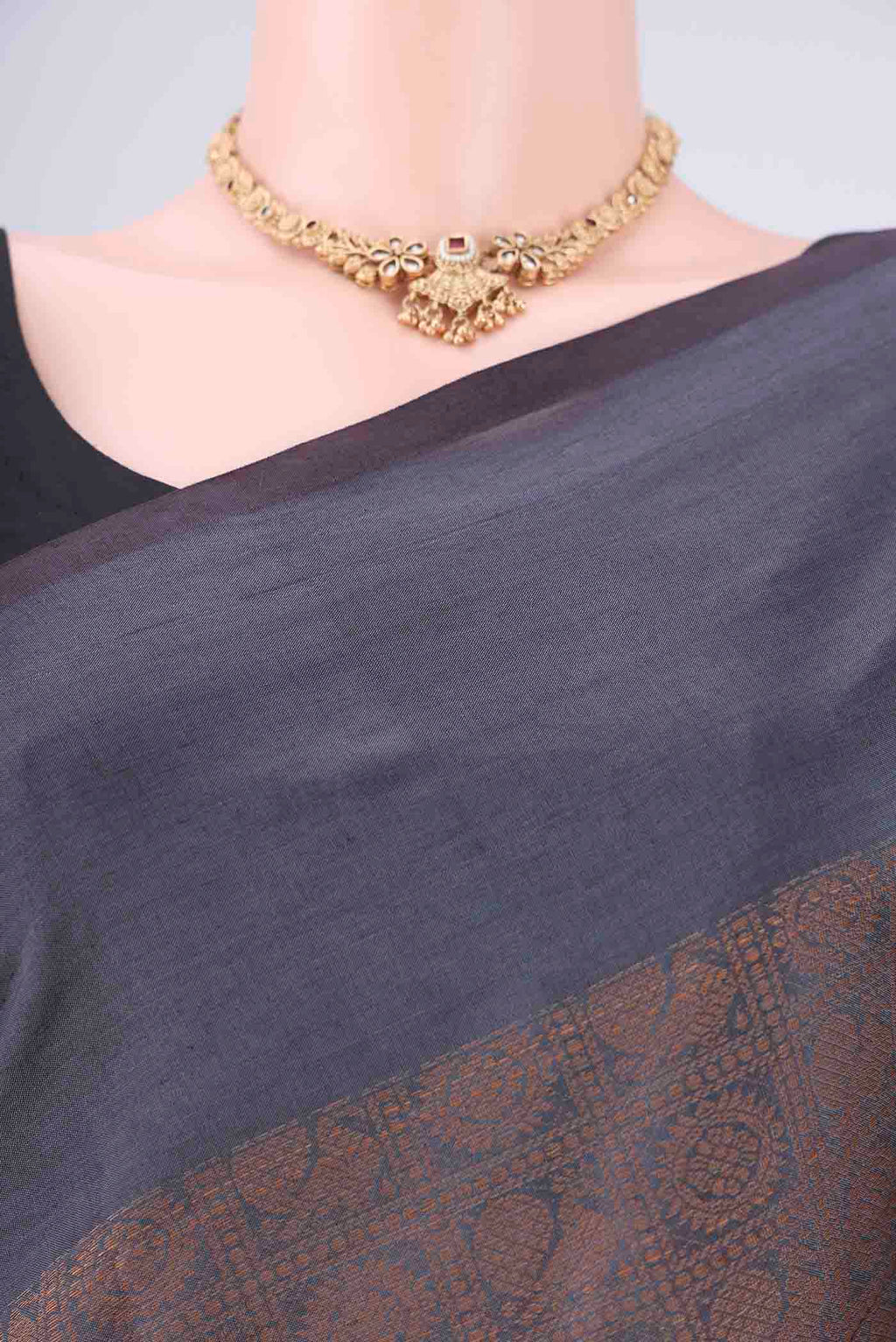 Border image of Davys Grey Blended Poly Cotton Saree with Plain Body and Plain Border. 