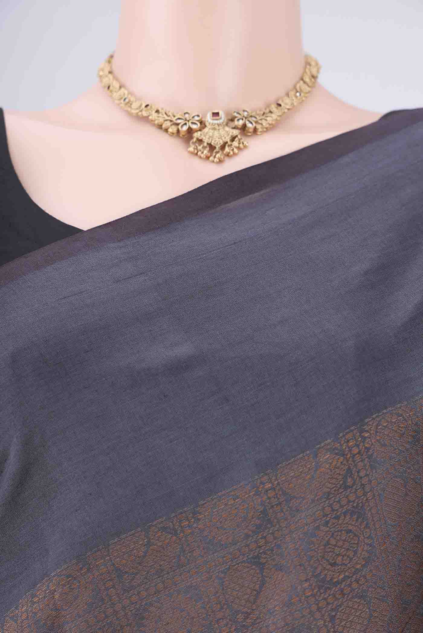Border image of Davys Grey Blended Poly Cotton Saree with Plain Body and Plain Border. 