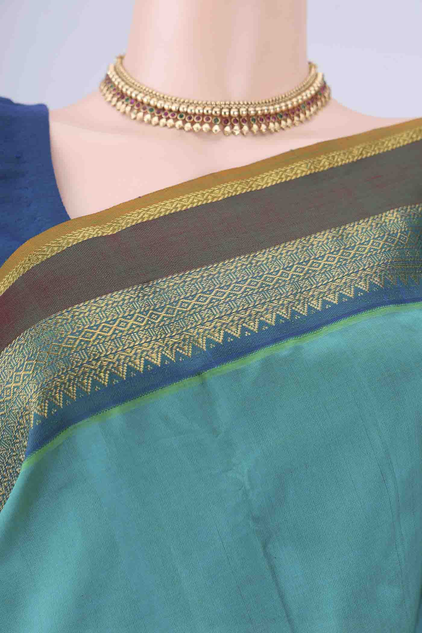 Border image of Sea Green Coimbatore Silk Cotton Saree with Zari Butta on the body and Zari Border. 