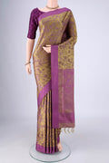 Mehandi Green Soft Silk Saree with Jacquard design on the body and Thread Border.  displayed on a mannequin