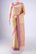 Sandal Soft Silk Saree with Jacquard design on the body and Thread Border.  displayed on a mannequin