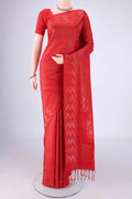 Red Soft Silk Saree with Zari Brocade on the body and Zari Border.  displayed on a mannequin