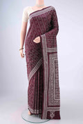 Coffee Brown Kantha Silk Saree with Kantha Work on the body and Thread Border.  displayed on a mannequin
