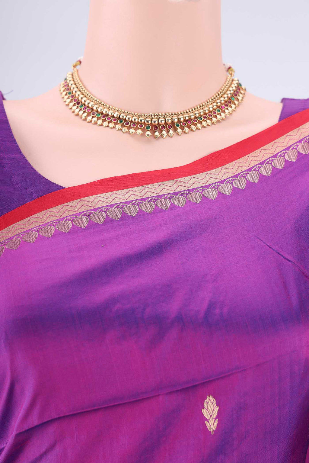 Border image of Magenta Banarasi Katan Silk Saree with Zari Butta on the body and Zari Border. 