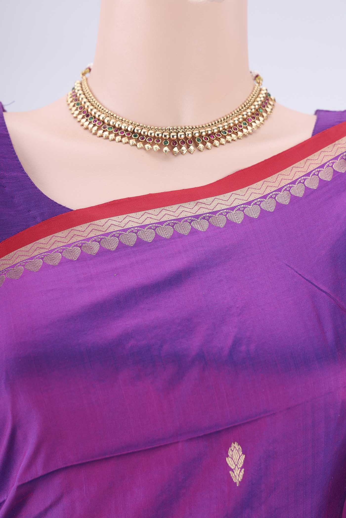 Border image of Magenta Banarasi Katan Silk Saree with Zari Butta on the body and Zari Border. 