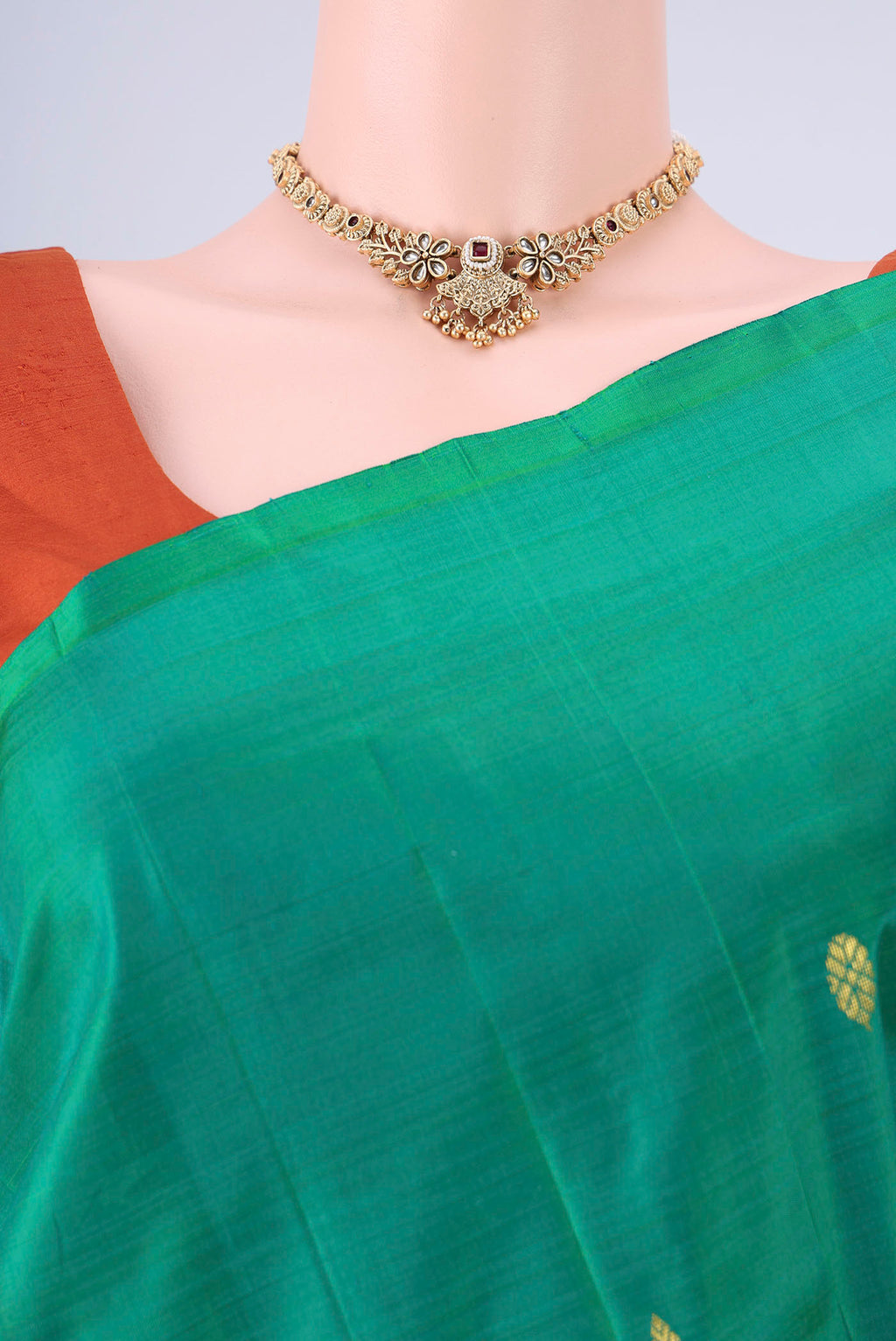 Border image of Sea Green Kanjivaram Silk Saree with Zari Butta on the body and One Side Border. 