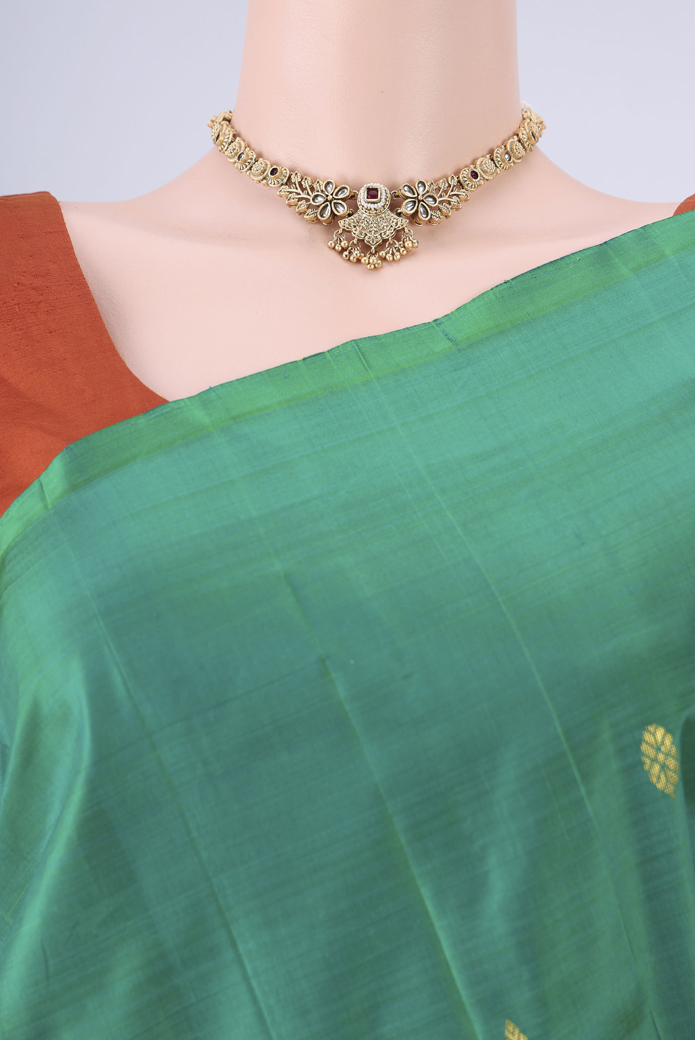 Border image of Sea Green Kanjivaram Silk Saree with Zari Butta on the body and One Side Border. 