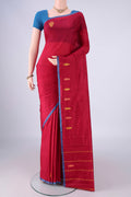 Maroon Kanchipuram Silk Saree with Plain Body and Thread Border.  displayed on a mannequin