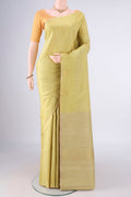 Pure Silk Pure Zari Sandal Kanchipuram Saree with Stripes on the body and Without Border.  displayed on a mannequin