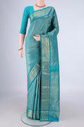 Pure Silk Pure Zari Sea Green Kanjivaram Saree with Zari Brocade on the body and Zari Border.  displayed on a mannequin