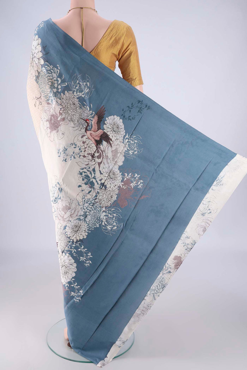 Flat view of Off White Banarasi Silk Saree with Zari Brocade on the body and Plain Border. 