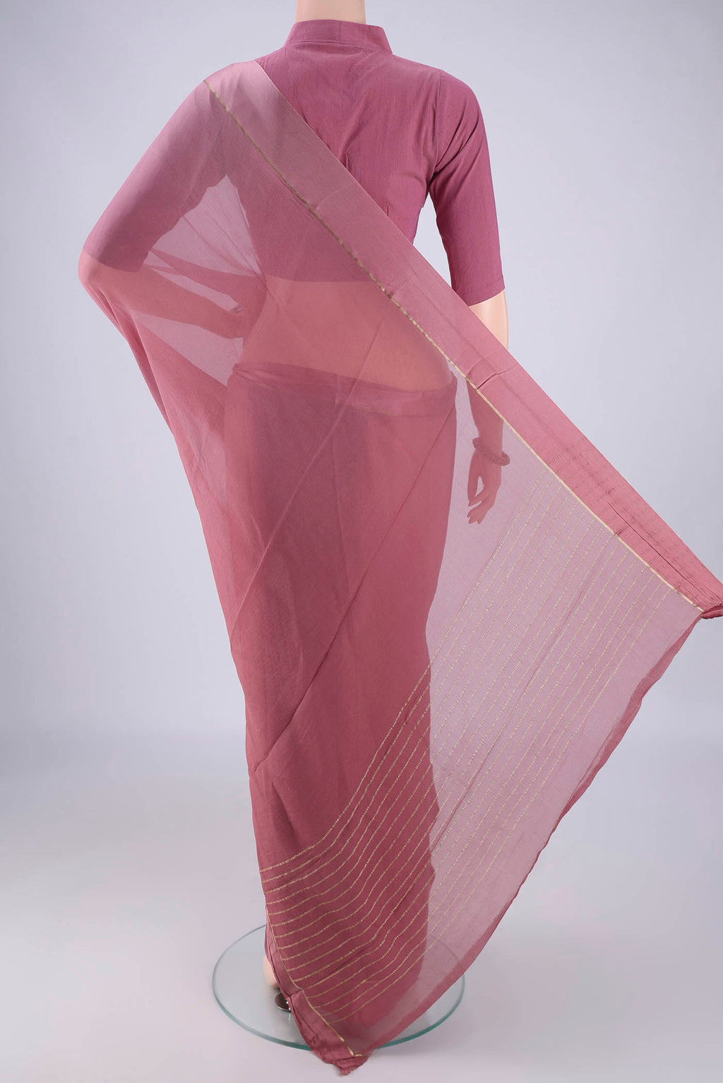 Flat view of Mauve Mysore Chiffon Saree with Plain Body and Plain Border. 