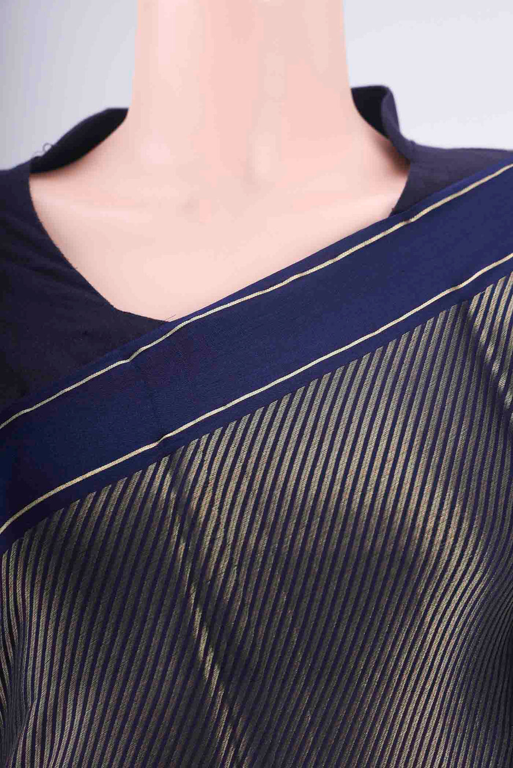 Border image of Navy Blue Mysore Crepe Saree with Zari Brocade on the body and Zari Border. 