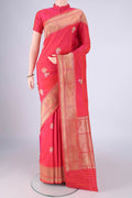 Pink Dual Tone Banarasi Silk Saree with Zari Butta on the body and Zari Border.  displayed on a mannequin