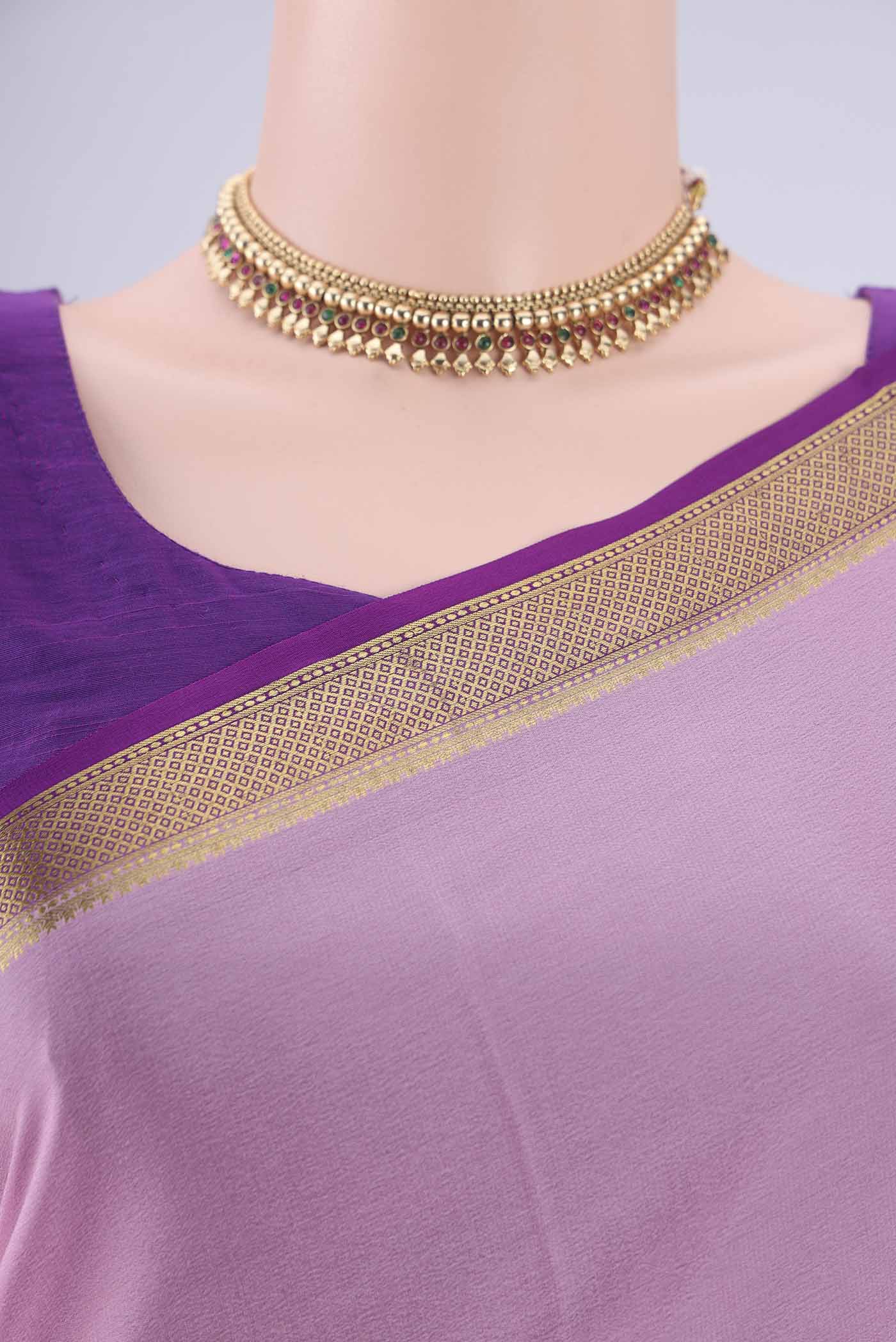 Border image of Pink Mysore Crepe Saree with Plain Body and Zari Border. 