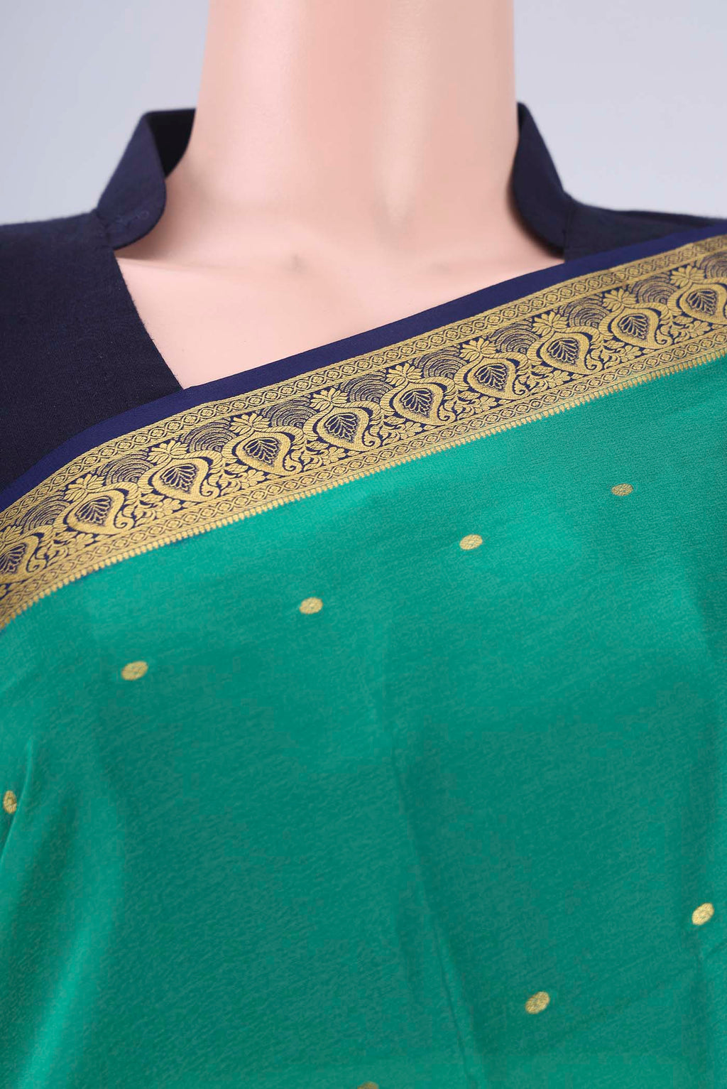 Border image of Sea Green Mysore Crepe Saree with Zari Butta on the body and Zari Border. 