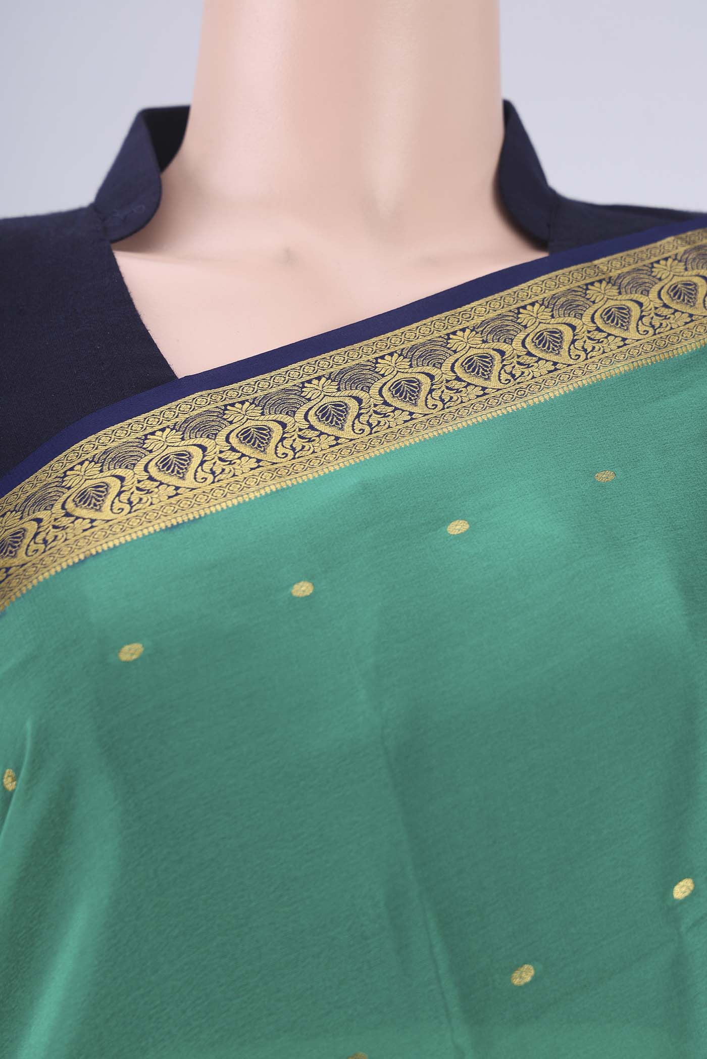 Border image of Sea Green Mysore Crepe Saree with Zari Butta on the body and Zari Border. 