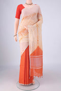 Multi Color Linen Saree with Half And Half on the body and Thin Zari Line.  displayed on a mannequin