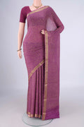 Purple Mysore Crepe Saree with Zari Brocade on the body and Zari Border.  displayed on a mannequin