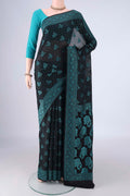 Black Blended Banarasi Georgette Saree with Thread Brocade on the body and Thread Border.  displayed on a mannequin