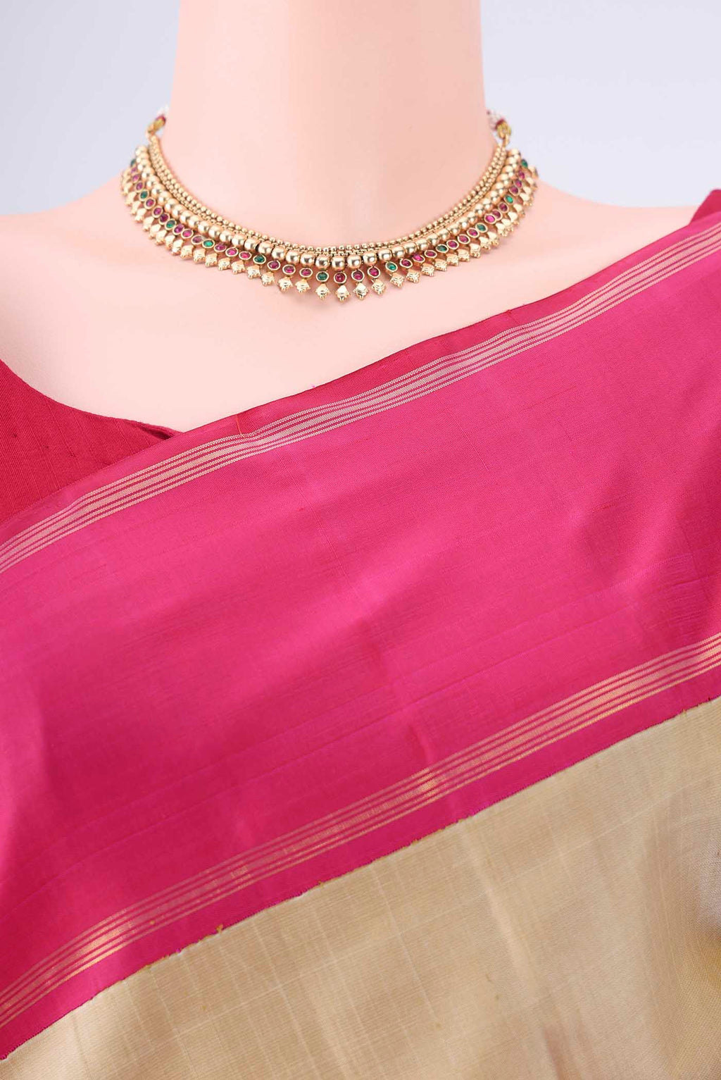Border image of Beige Kanjivaram Silk Saree with Plain Body and Thin Zari Line. 