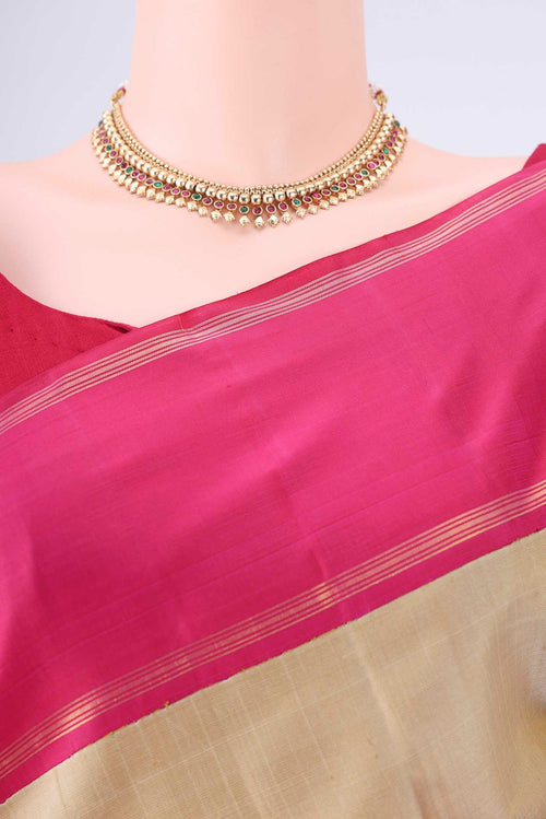 Border image of Beige Kanjivaram Silk Saree with Plain Body and Thin Zari Line. 